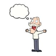 cartoon stressed old man with thought bubble N16