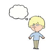 cartoon suspicious man looking over shoulder with thought bubble N9