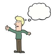 cartoon man reaching with thought bubble N9
