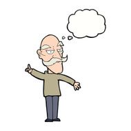 cartoon old man telling story with thought bubble N9