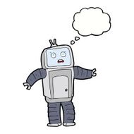 cartoon funny robot with thought bubble N66