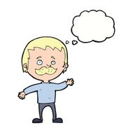 cartoon man with mustache waving thought bubble N27