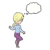 cartoon girl dancing with thought bubble N9