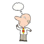 cartoon bald man asking question with thought bubble N9