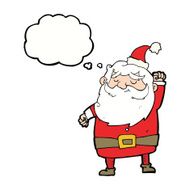 cartoon santa claus punching air with thought bubble N16