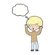 cartoon startled boy with thought bubble N26