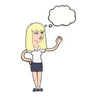 cartoon pretty woman waving with thought bubble N77
