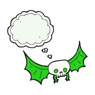cartoon spooky skull bat with thought bubble N5