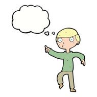 cartoon boy pointing with thought bubble N25
