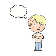 cartoon boy with growth on head thought bubble N32