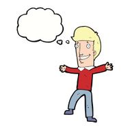 cartoon happy man with thought bubble N410