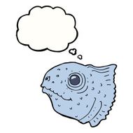 cartoon fish head with thought bubble N6