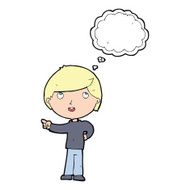 cartoon boy pointing with thought bubble N26