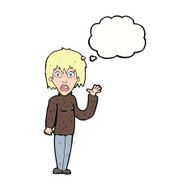 cartoon shocked woman waving hand with thought bubble N9