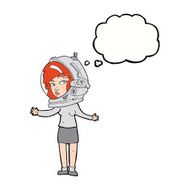 cartoon woman wearing astronaut helmet with thought bubble N9