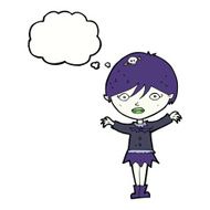 cartoon waving vampire girl with thought bubble N15