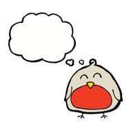 funny cartoon christmas robin with thought bubble
