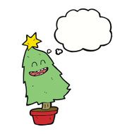 cartoon dancing christmas tree with thought bubble N17