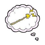 cartoon magic wand with thought bubble