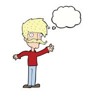 cartoon waving mustache man with thought bubble N8
