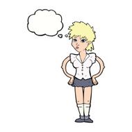 cartoon woman with hands on hips thought bubble N195