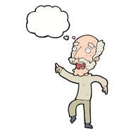 cartoon frightened old man with thought bubble N32