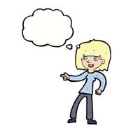 cartoon girl pointing with thought bubble N26