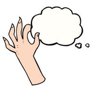 cartoon hand symbol with thought bubble
