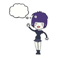 cartoon waving vampire girl with thought bubble N16