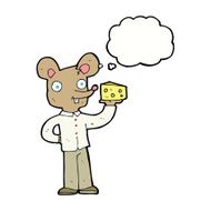 cartoon mouse holding cheese with thought bubble N9