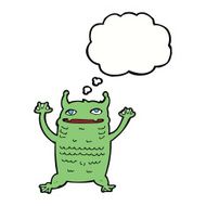cartoon little monster with thought bubble N26