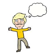 cartoon boy panicking with thought bubble N23