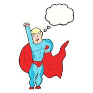 cartoon superhero with thought bubble N21