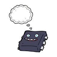 cartoon computer chip with thought bubble N5