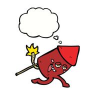 cartoon funny firework character with thought bubble N18