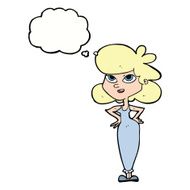 cartoon girl with hands on hips thought bubble N17