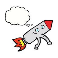 cartoon happy rocket with thought bubble N9