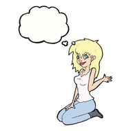 cartoon pretty girl waving with thought bubble N24