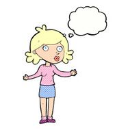 cartoon confused woman with thought bubble N75