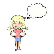 cartoon pretty girl with hands on hips thought bubble N6