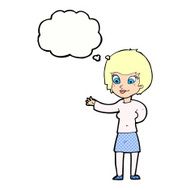 cartoon welcoming woman with thought bubble N10