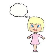 cartoon girl shrugging shoulders with thought bubble N28