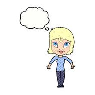 cartoon girl shrugging shoulders with thought bubble N29