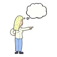 cartoon woman pointing with thought bubble N191