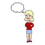 cartoon smug woman with thought bubble N19