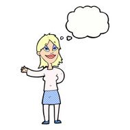 cartoon woman gesturing to show something with thought bubble N19
