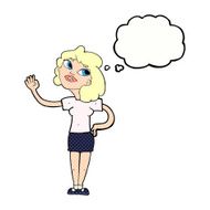 cartoon woman waving with thought bubble N306