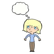 cartoon woman shrugging with thought bubble N53