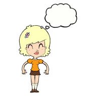 cartoon happy pretty woman with thought bubble N10