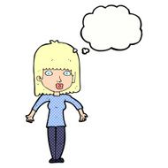 cartoon woman shrugging with thought bubble N54